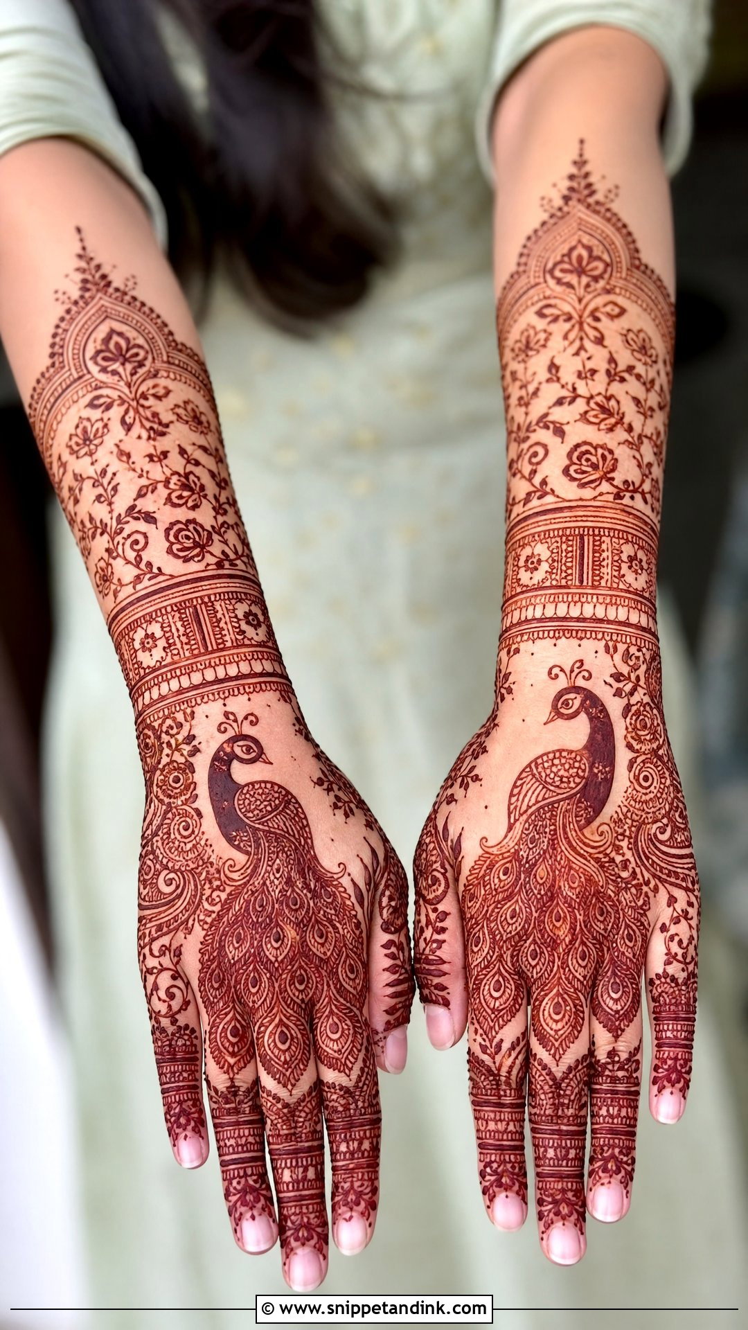 Peacock Back Hand Bridal Engagement Mehndi Design - Snippet and Ink - 20 Back Bridal Engagement Mehndi Designs