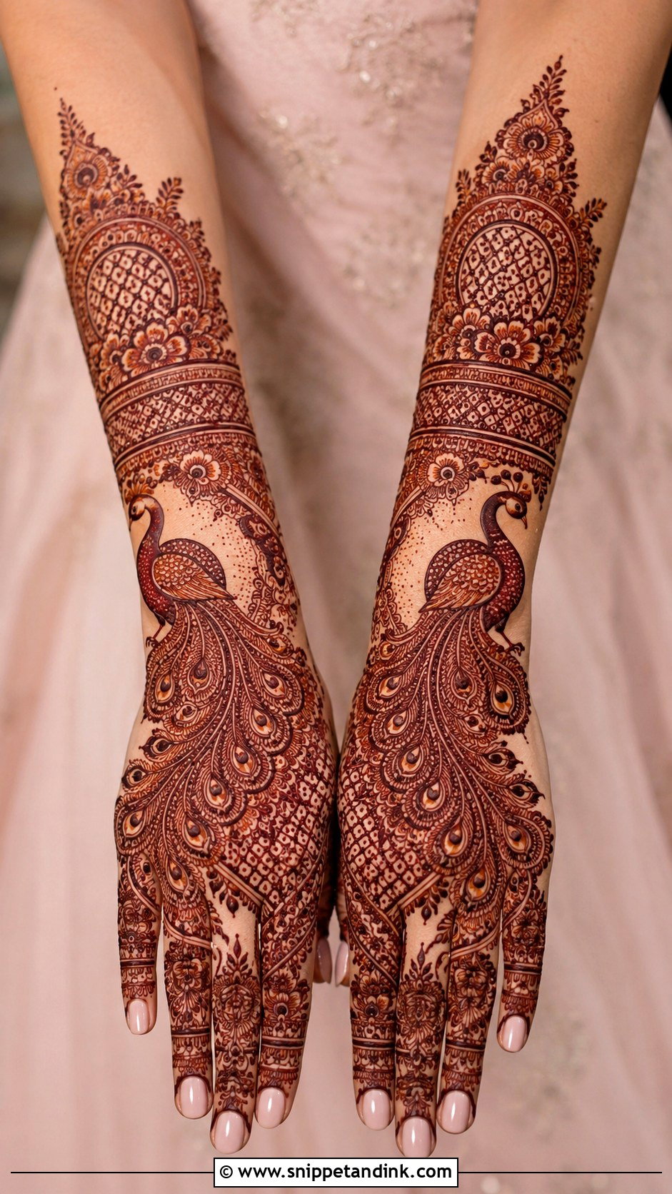 Peacock Back Hand Bridal Mehndi Design - Snippet and Ink - 30 Back Hand Bridal Mehndi Designs