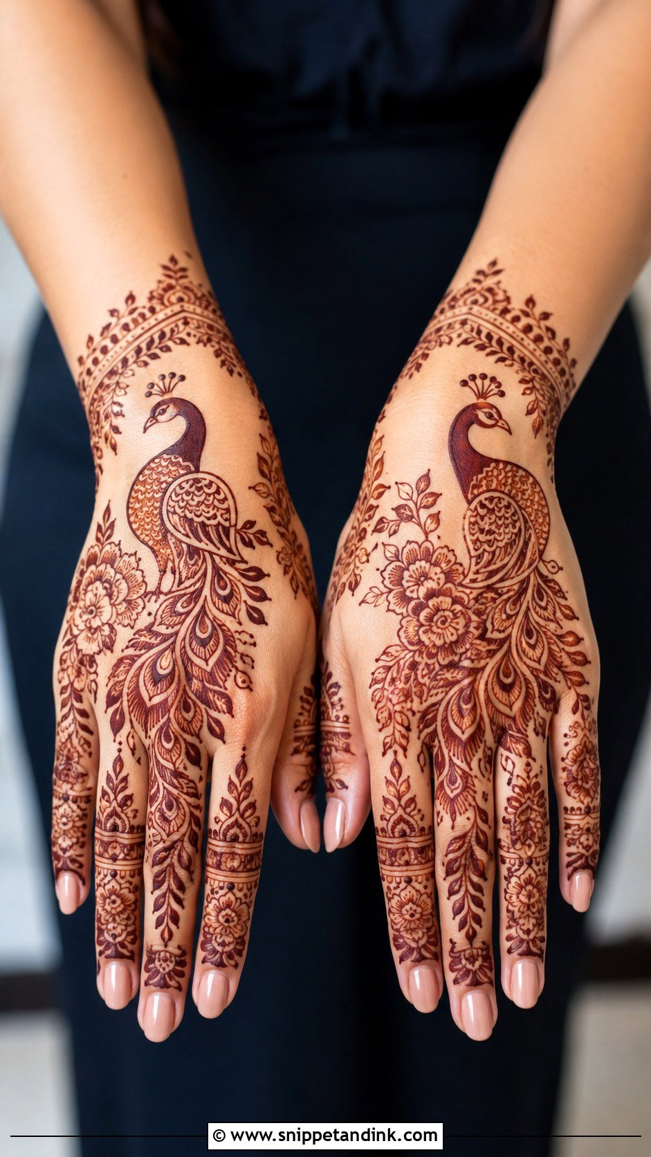 Peacock Back Hand Engagement Mehndi Design - Snippet and Ink - 30 Back Engagement Mehndi Designs