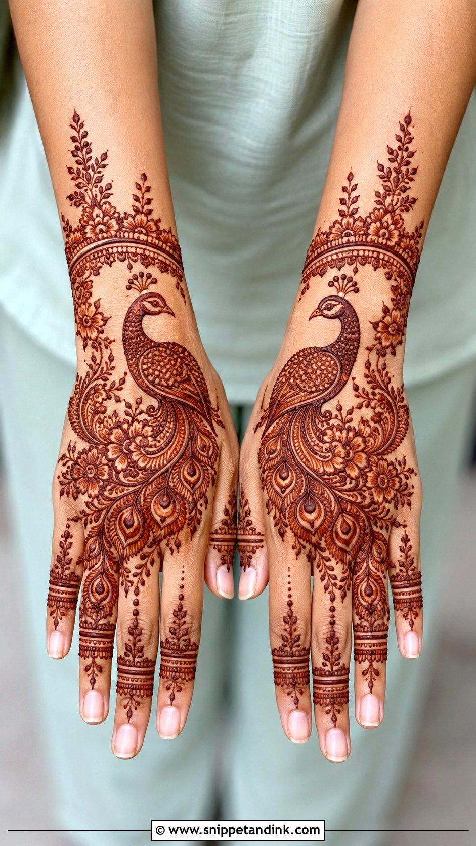 Peacock Back Hand Mehndi Design - Snippet and Ink - 30 Aesthetic Back Hand Mehndi Designs
