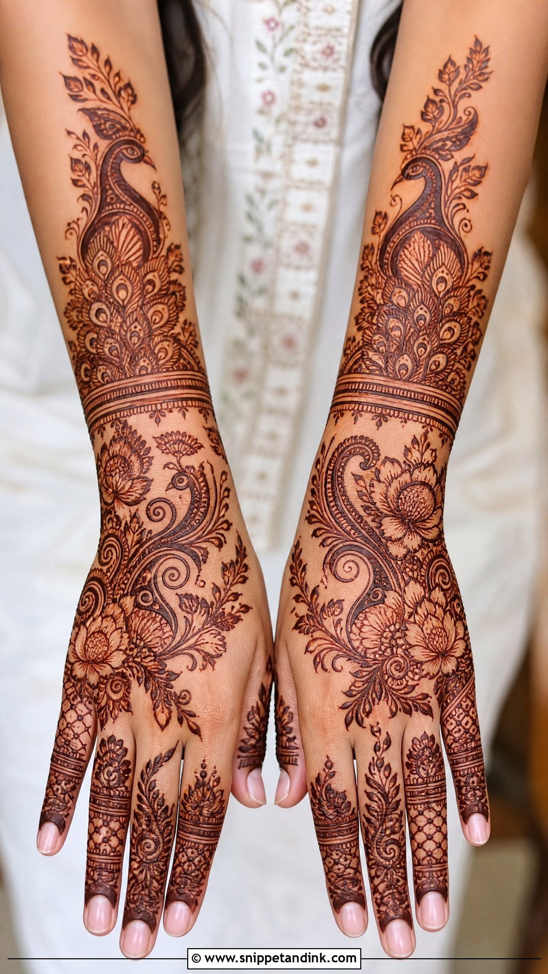Peacock Bridal Back Full Hand Mehndi Design - Snippet and Ink - 20 Bridal Back Full Hand Mehndi Designs