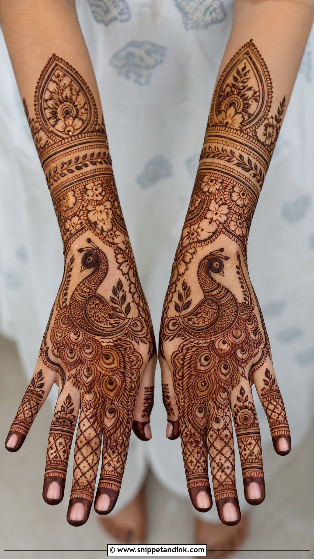 Peacock Bridal Back Hand Mehndi Design - Snippet and Ink - 20 Bride Back Hand Mehndi Designs