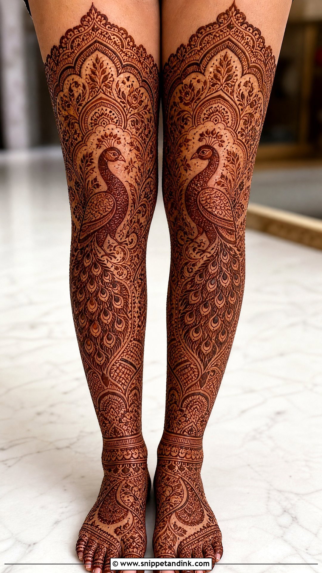 Peacock Bridal Full Leg Mehndi Design - Snippet and Ink - 20 Bridal Full Leg Mehndi Designs