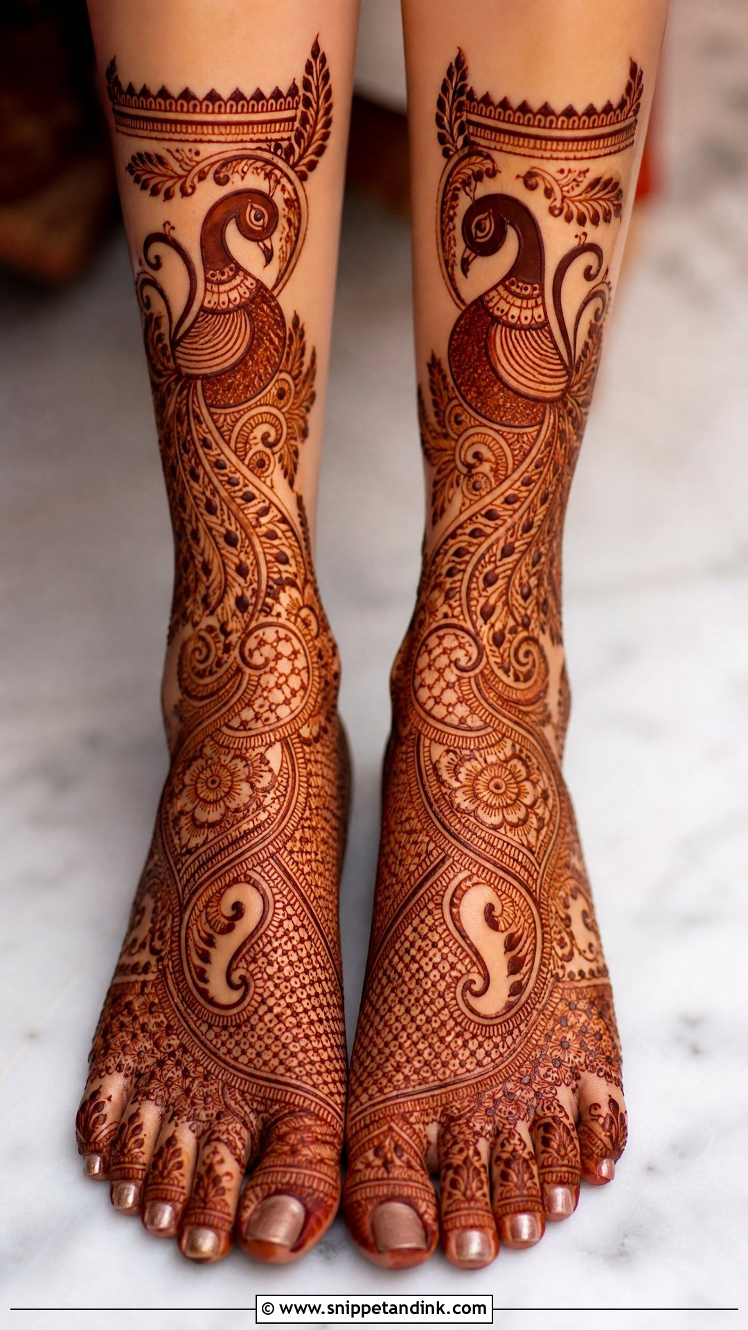 Peacock Bridal Leg Mehndi Design - Snippet and Ink - 20 Bridal Mehndi Designs for Leg