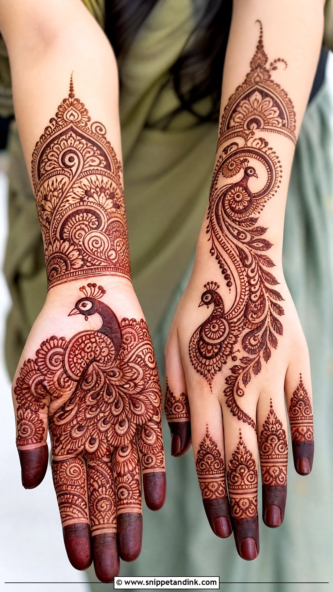 Peacock Bridal Mehndi Front And Back - Snippet and Ink - 20 Bridal Mehndi Designs Front and Back