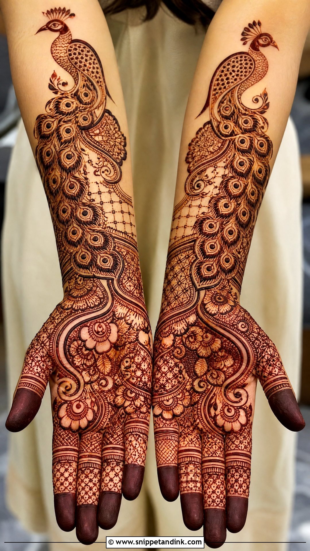 Peacock Bridal Mehndi Full Hand - Snippet and Ink - 20 Bridal Mehndi Full Hand Henna Designs