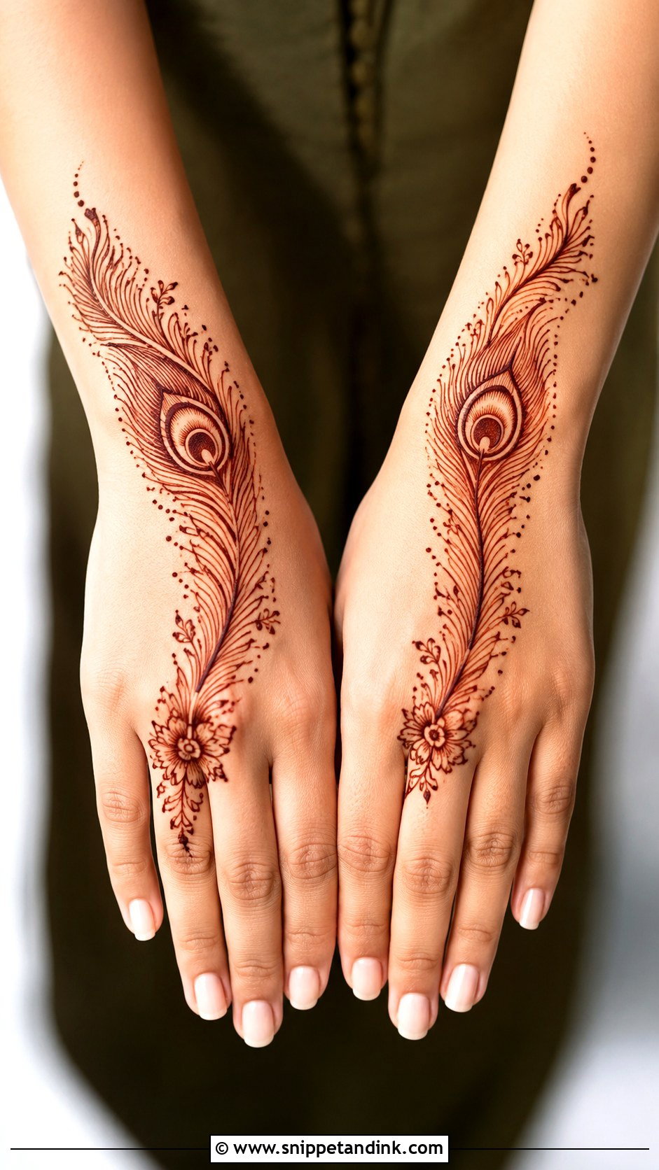 Peacock Feather Mehndi Design - Snippet and Ink - 35 Peacock Mehndi Designs