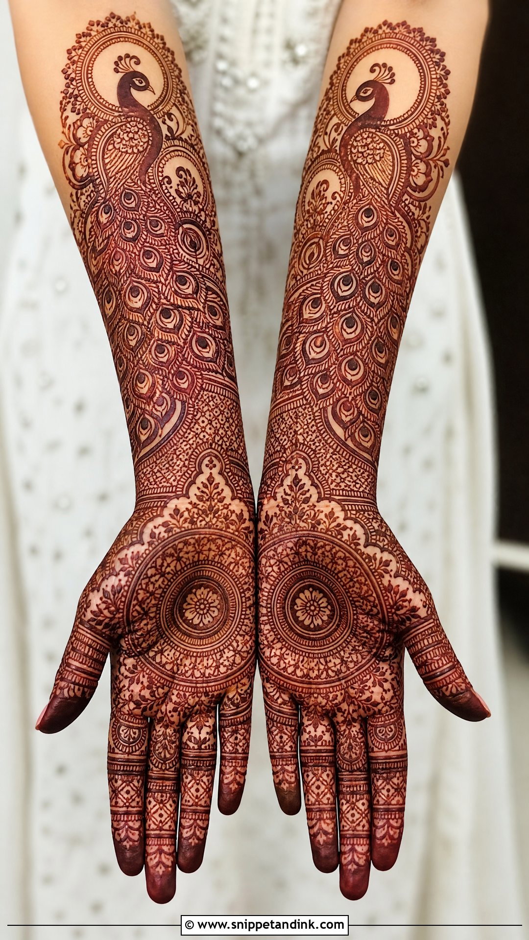 Peacock Forearm Bridal Mehndi Design - Snippet and Ink - 20 Peacock Bridal Mehndi Designs
