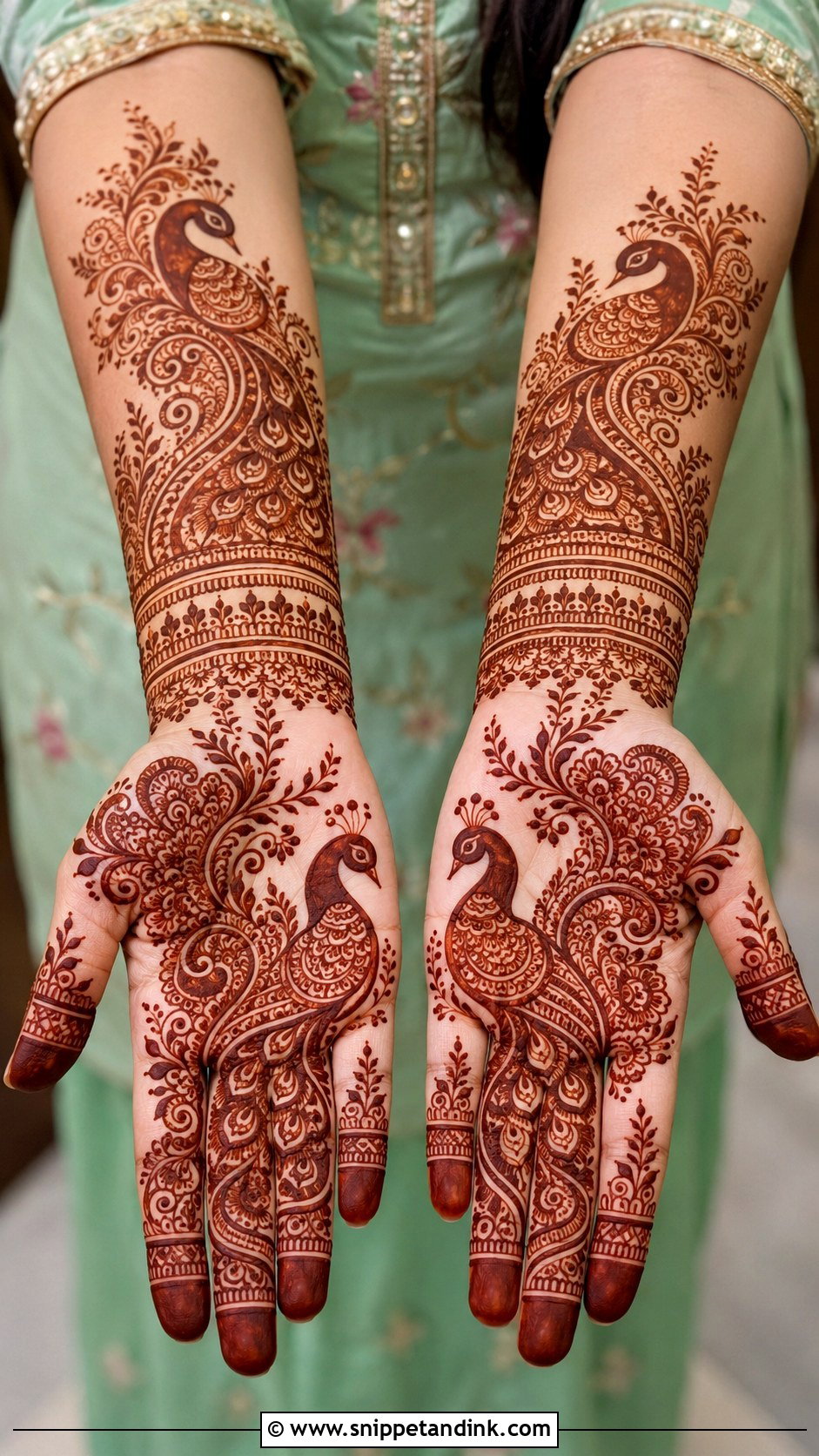 Peacock Front Hand Mehndi Design - Snippet and Ink - 35 Front Mehndi Designs