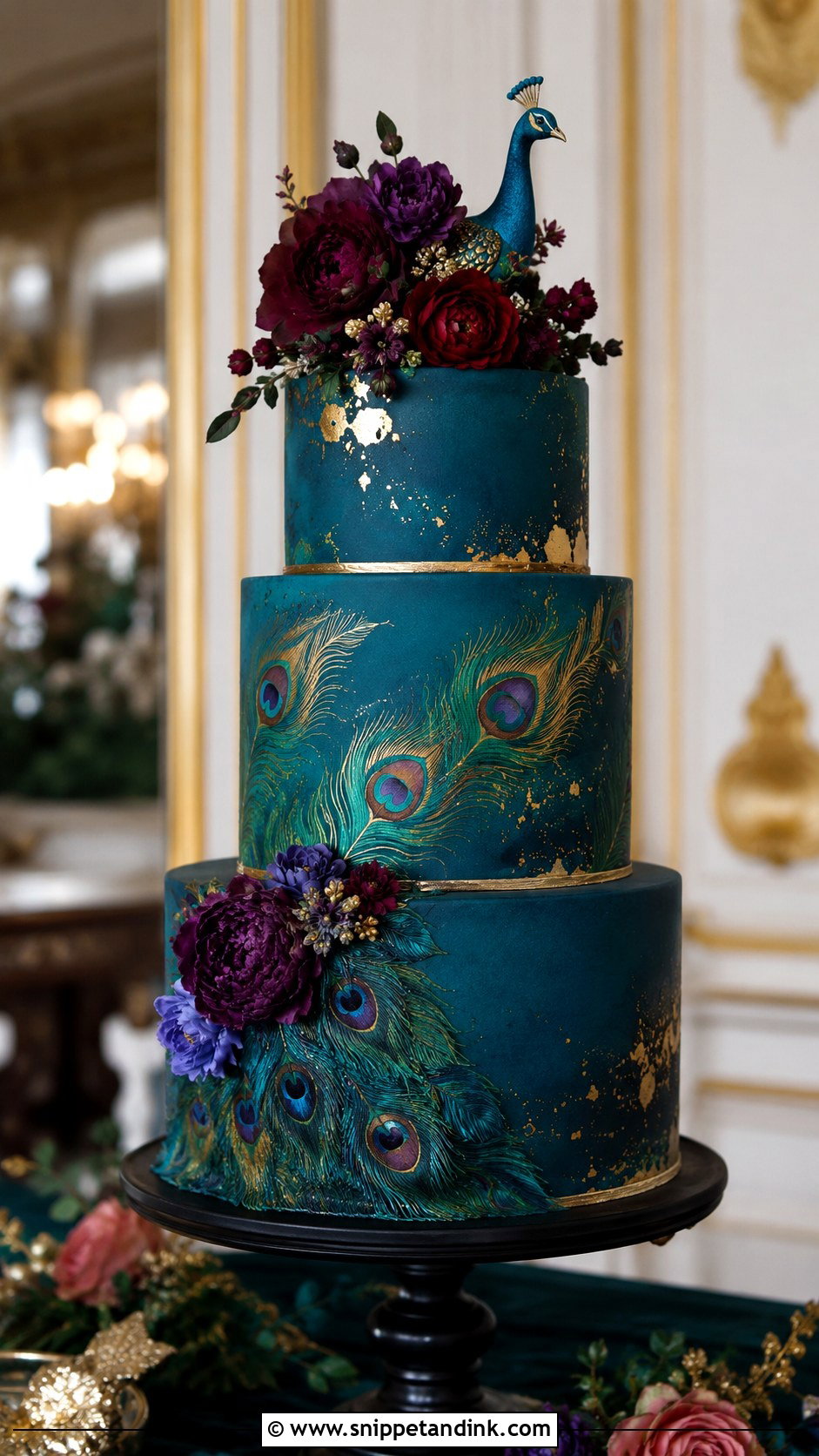 Peacock Wedding Cake - Snippet and Ink - 20 Moody Jewel Tone Wedding Cake Ideas