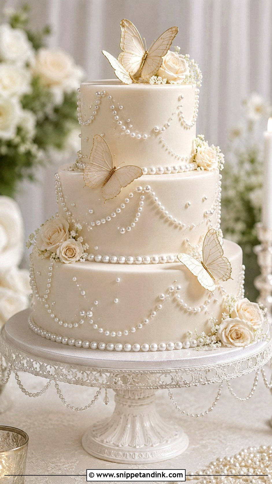 Pearl 3 Tier Butterfly Wedding Cake - Snippet and Ink - 20 3 Tier Butterfly Cake Ideas for Wedding