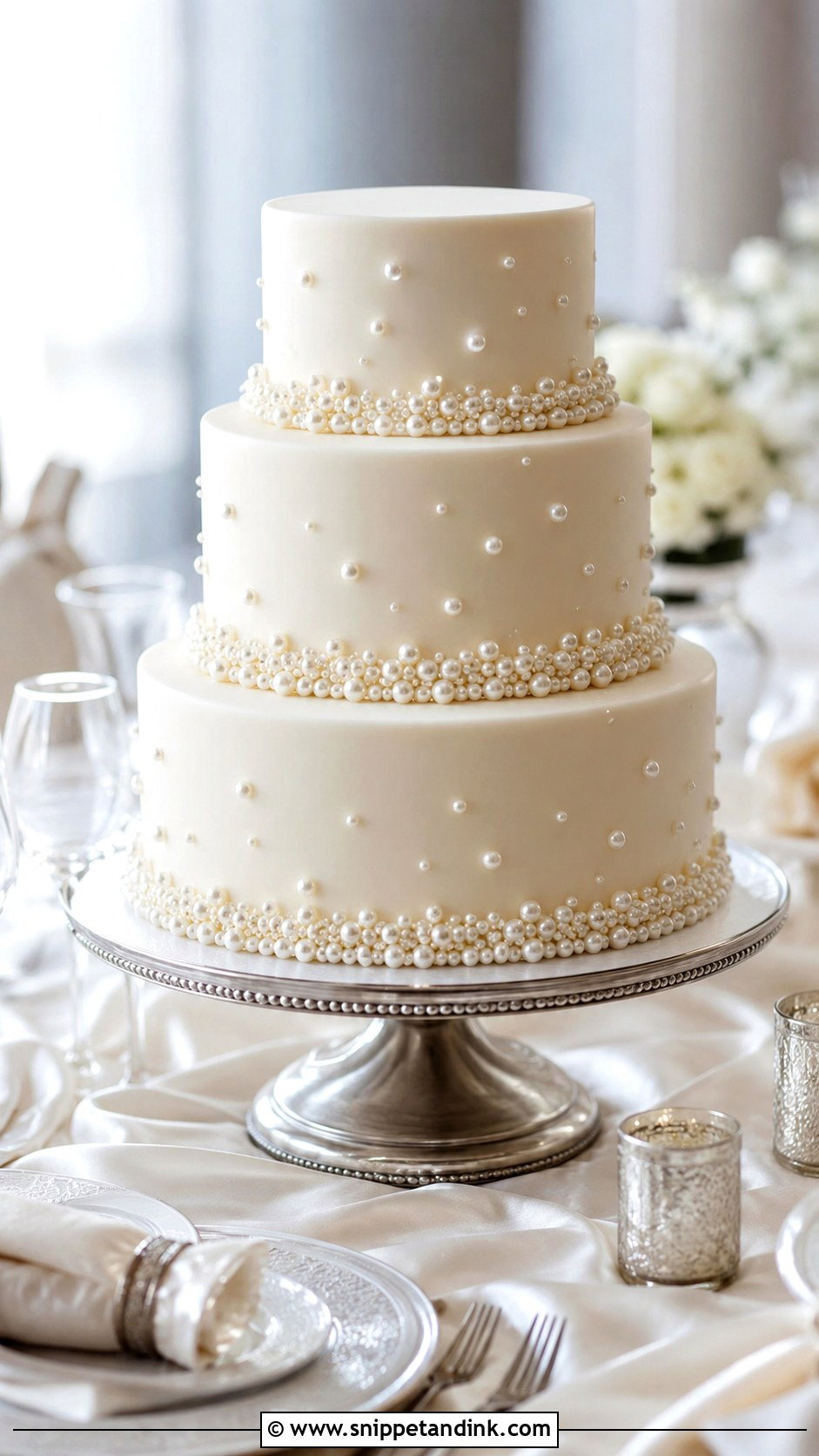 Pearl 3 Tier Wedding Cake No Flowers - Snippet and Ink - 20 3 Tier Wedding Cake No Flowers