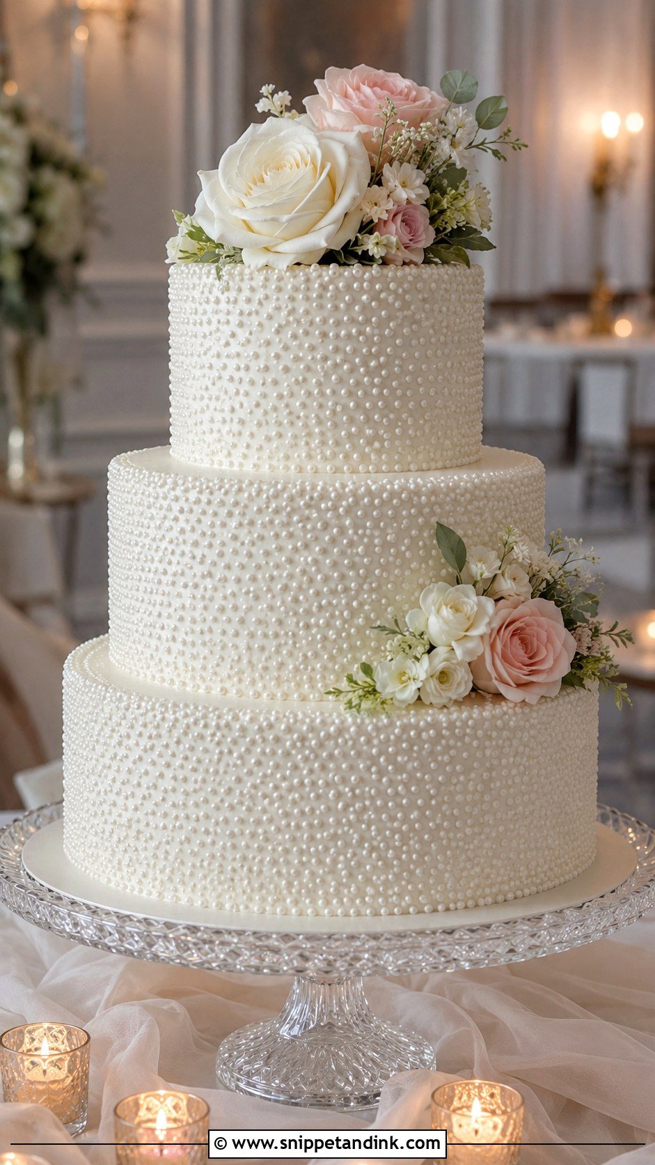 Pearl 3 Tier Wedding Cake - Snippet and Ink - 20 3 Wedding Cakes Display Ideas