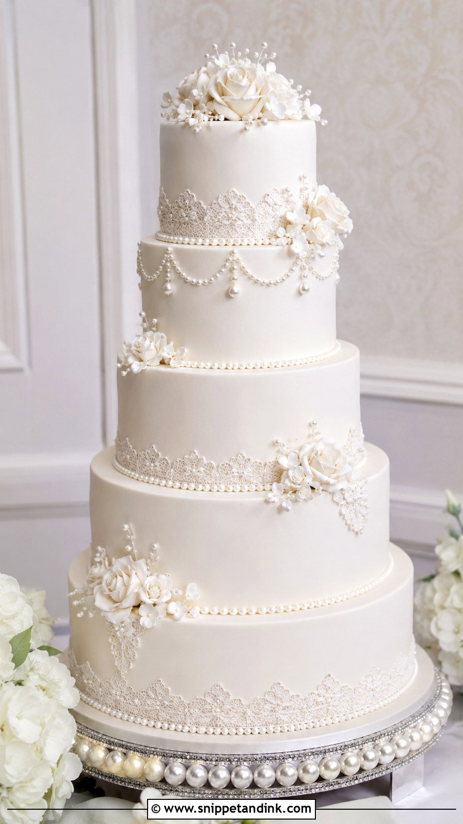Pearl 5 Tier Wedding Cake - Snippet and Ink - 25 5 Tier Wedding Cake Ideas