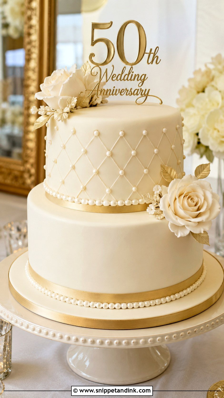 Pearl 50th Wedding Anniversary Cake - Snippet and Ink - 20 50th Wedding Anniversary Cake Ideas