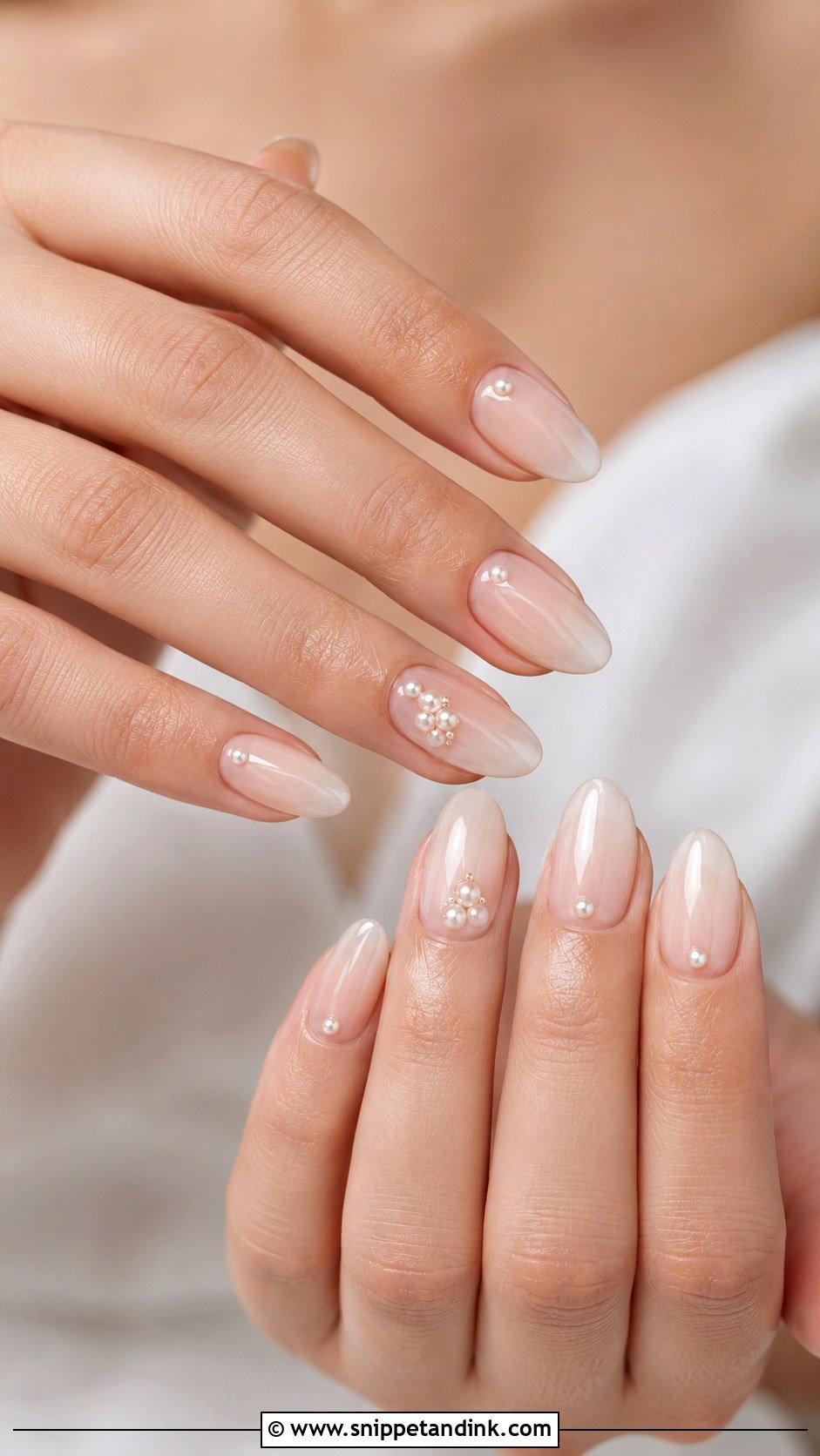 Pearl Accent Acrylic Almond Wedding Nails - Snippet and Ink - 20 Acrylic Almond Wedding Nails for Bride