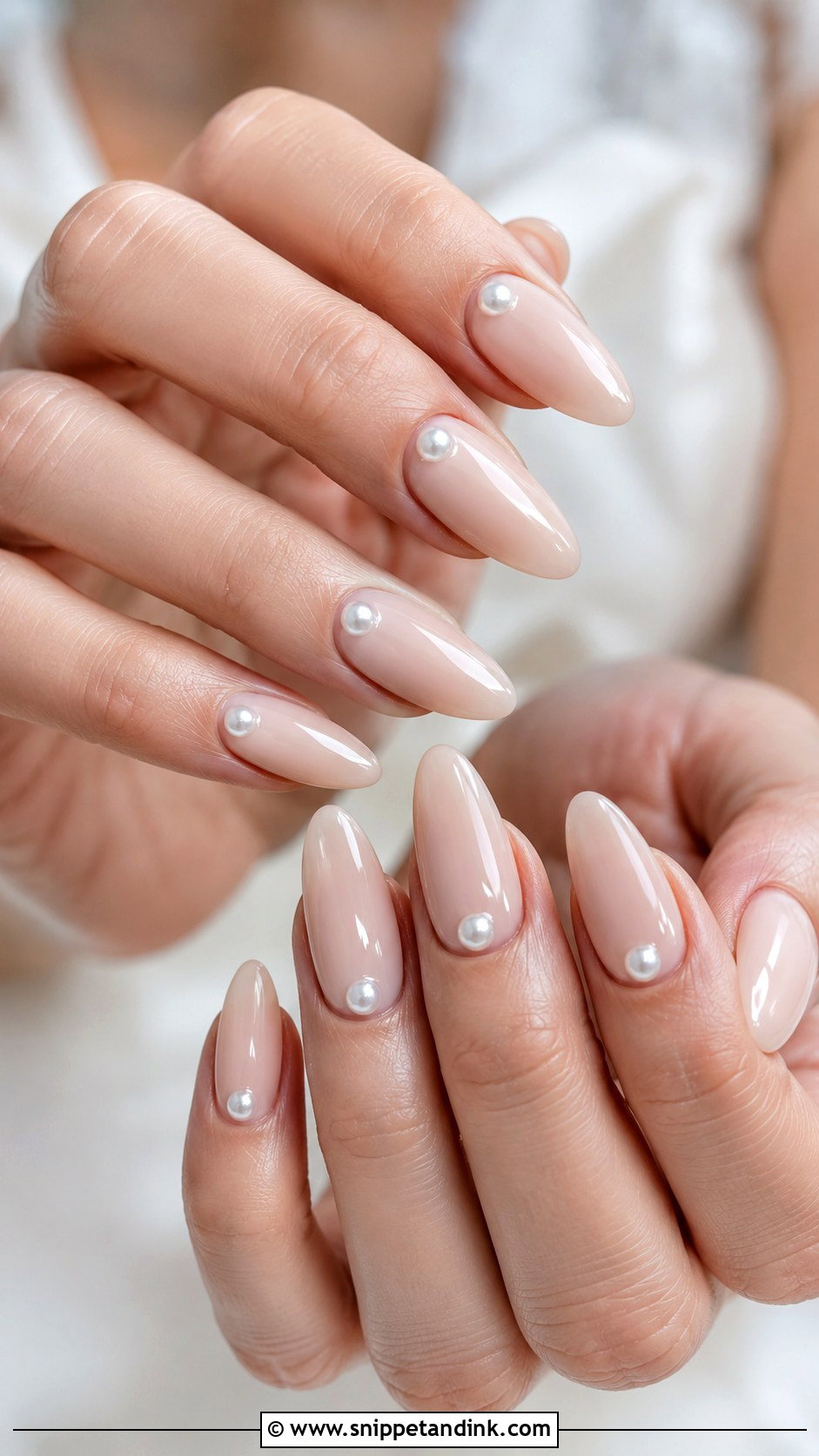 Pearl Accent Almond Wedding Nails - Snippet and Ink - 20 Almond Shape Wedding Nails Bride