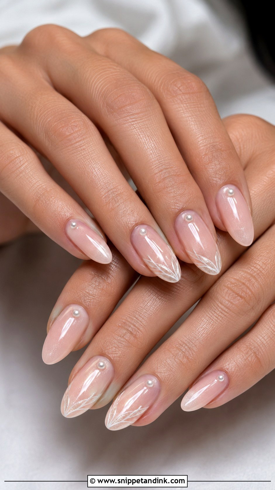 Pearl Accent Almond Wedding Nails - Snippet and Ink - 20 Almond Nails for Wedding