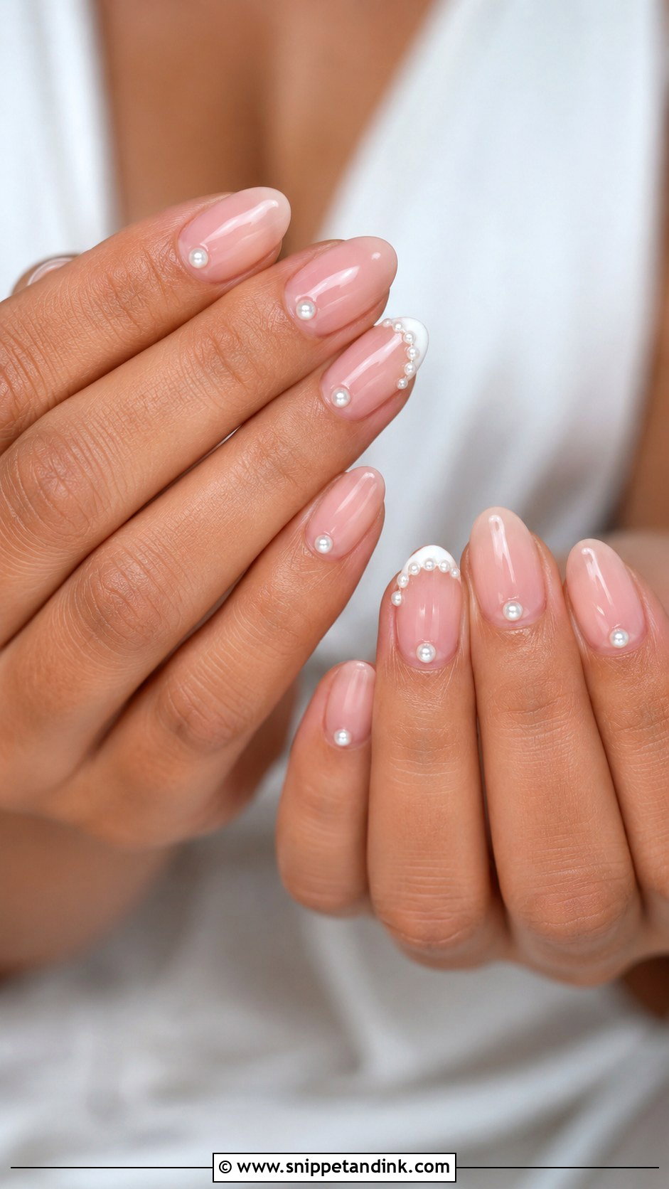 Pearl Accent Beach Wedding Nails - Snippet and Ink - 20 Beach Wedding Nails for Bride