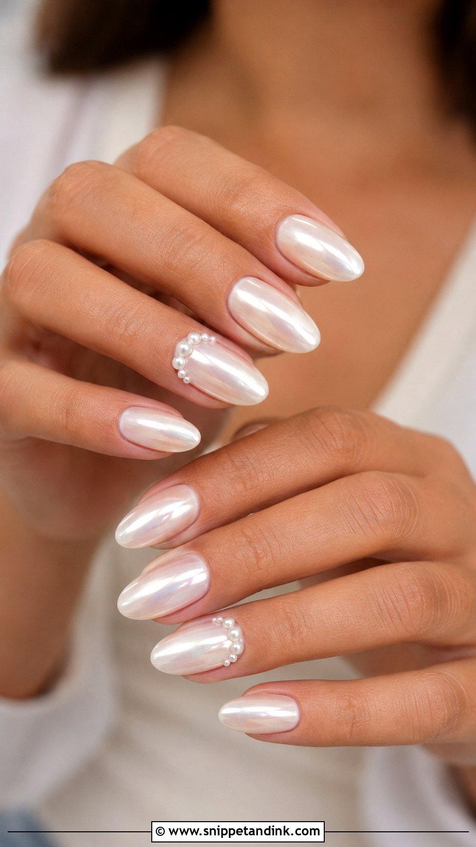 Pearl Accent Bridal Chrome Nails - Snippet and Ink - 20 Bridal Chrome Nails