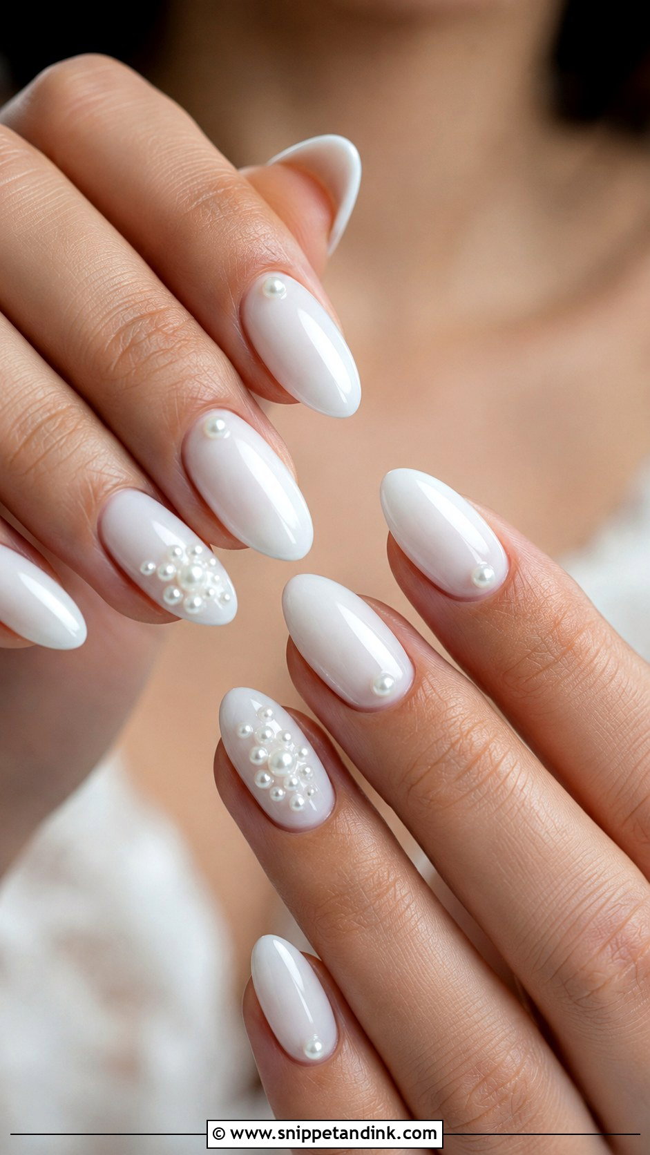 Pearl Accent Bridal Nails - Snippet and Ink - 20 Bridal Nail Inspiration Ideas
