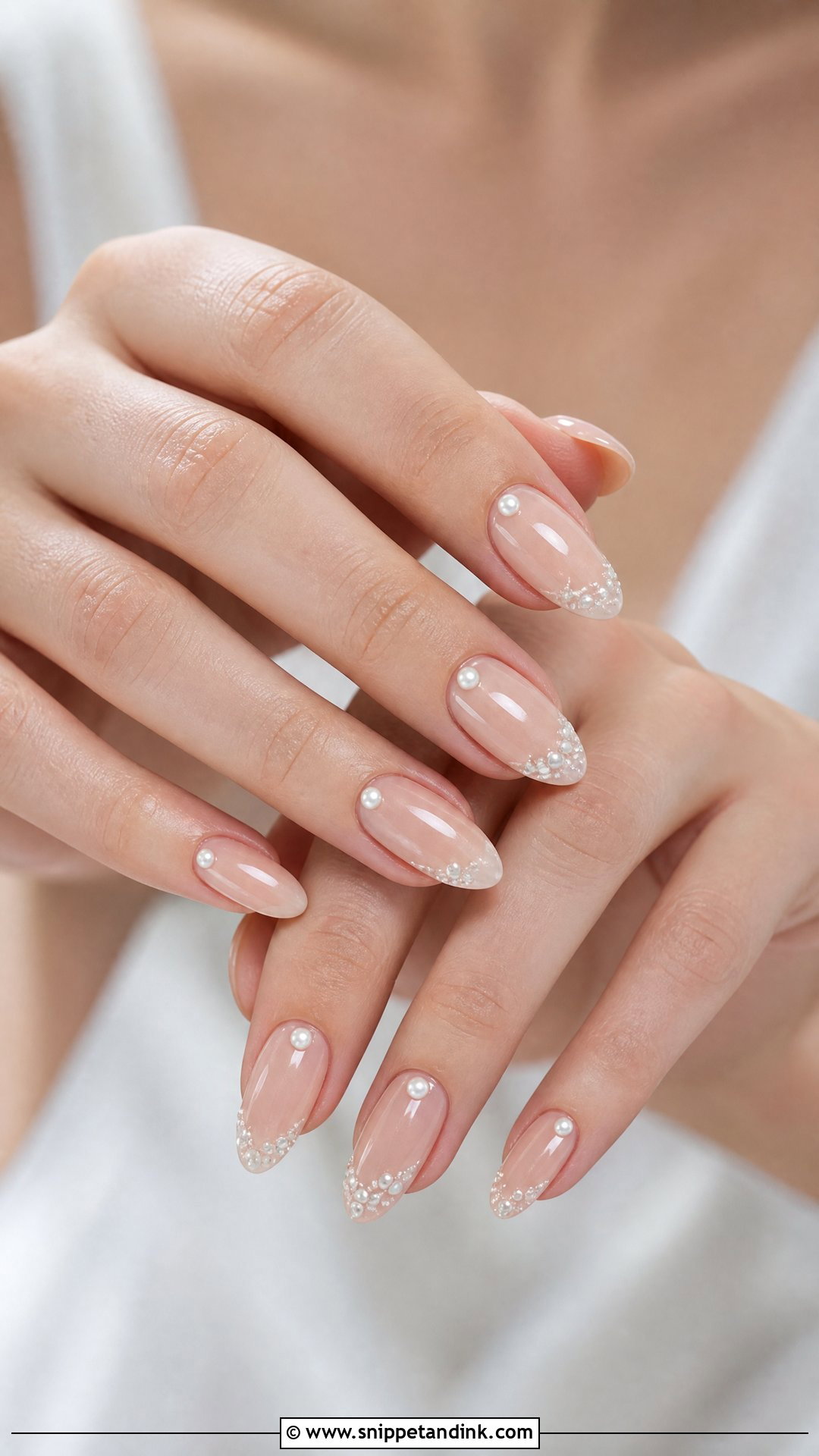 Pearl Accent Bridal Nails - Snippet and Ink - 25 Bridal Wedding Day Nails for Bride