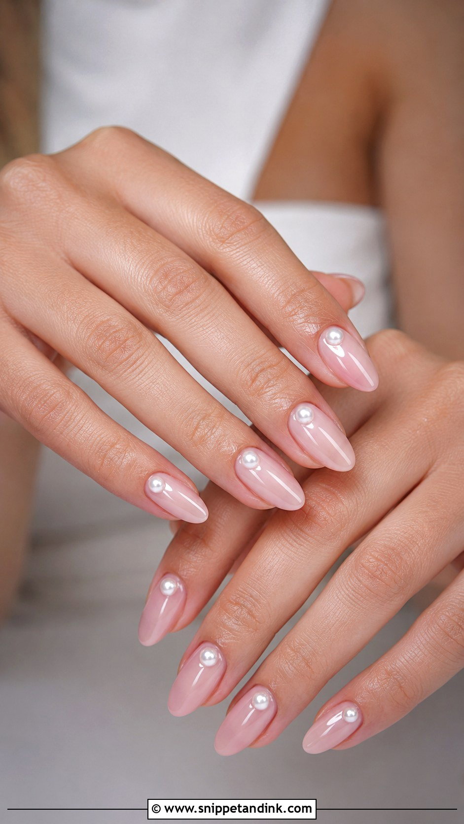 Pearl Accent Bridal Nails - Snippet and Ink - 20 Bridal Nail Design Ideas