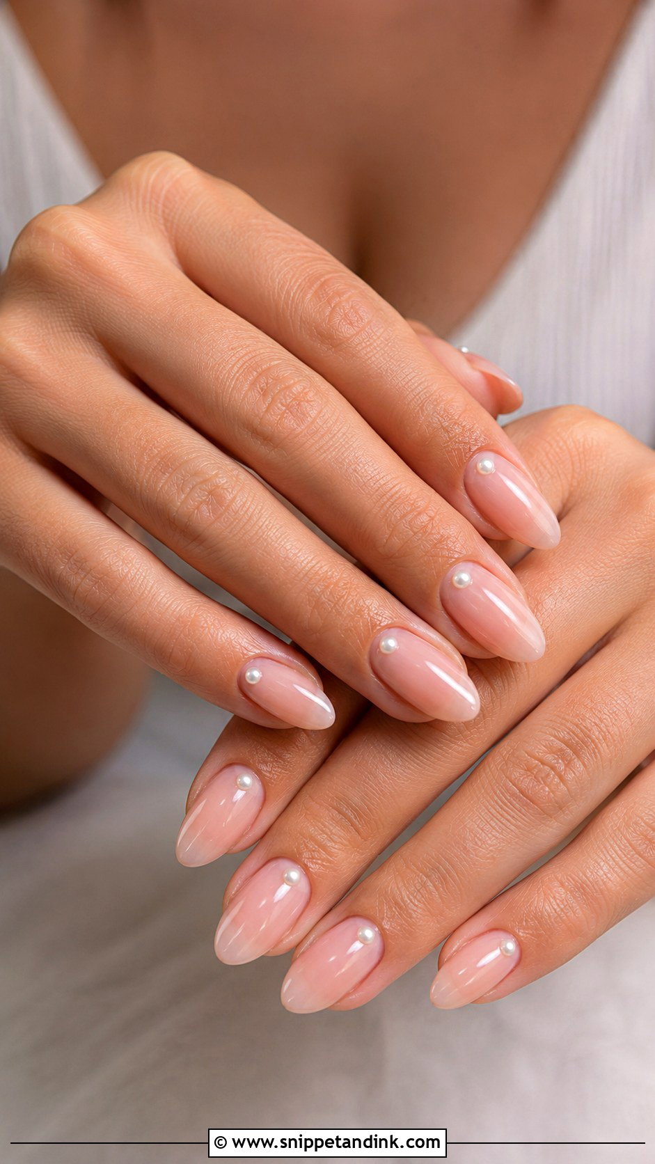 Pearl Accent Bridesmaid Nails - Snippet and Ink - 20 Bridesmaid Nail Designs