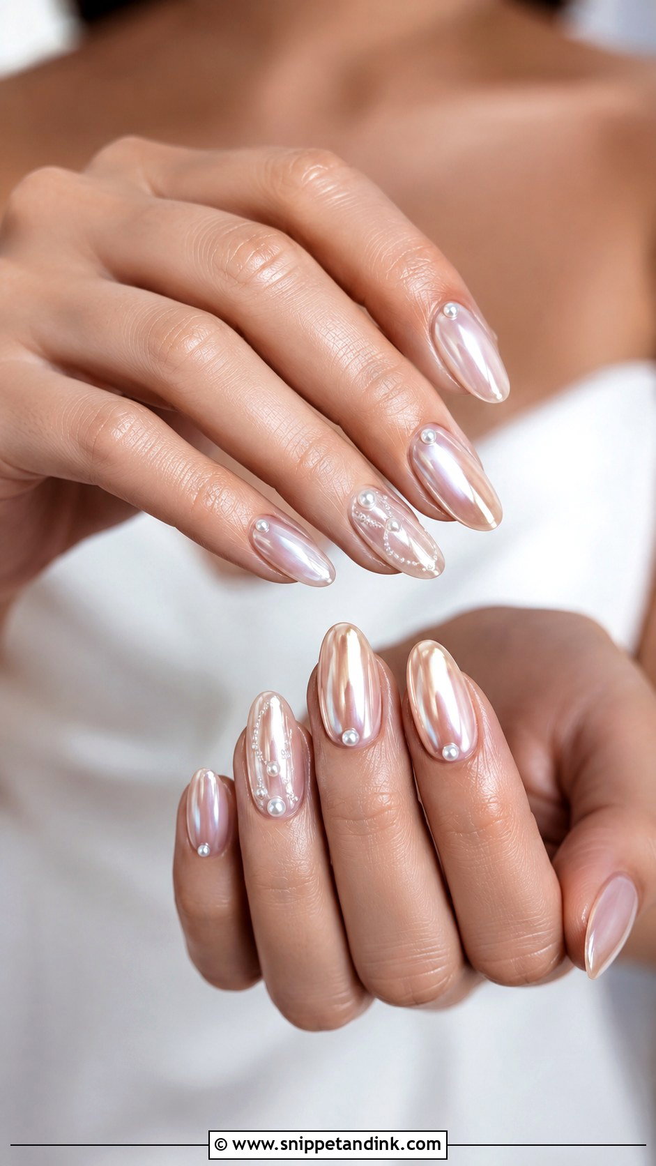 Pearl Accent Chrome Bride Nails - Snippet and Ink - 20 Bride Chrome Nails