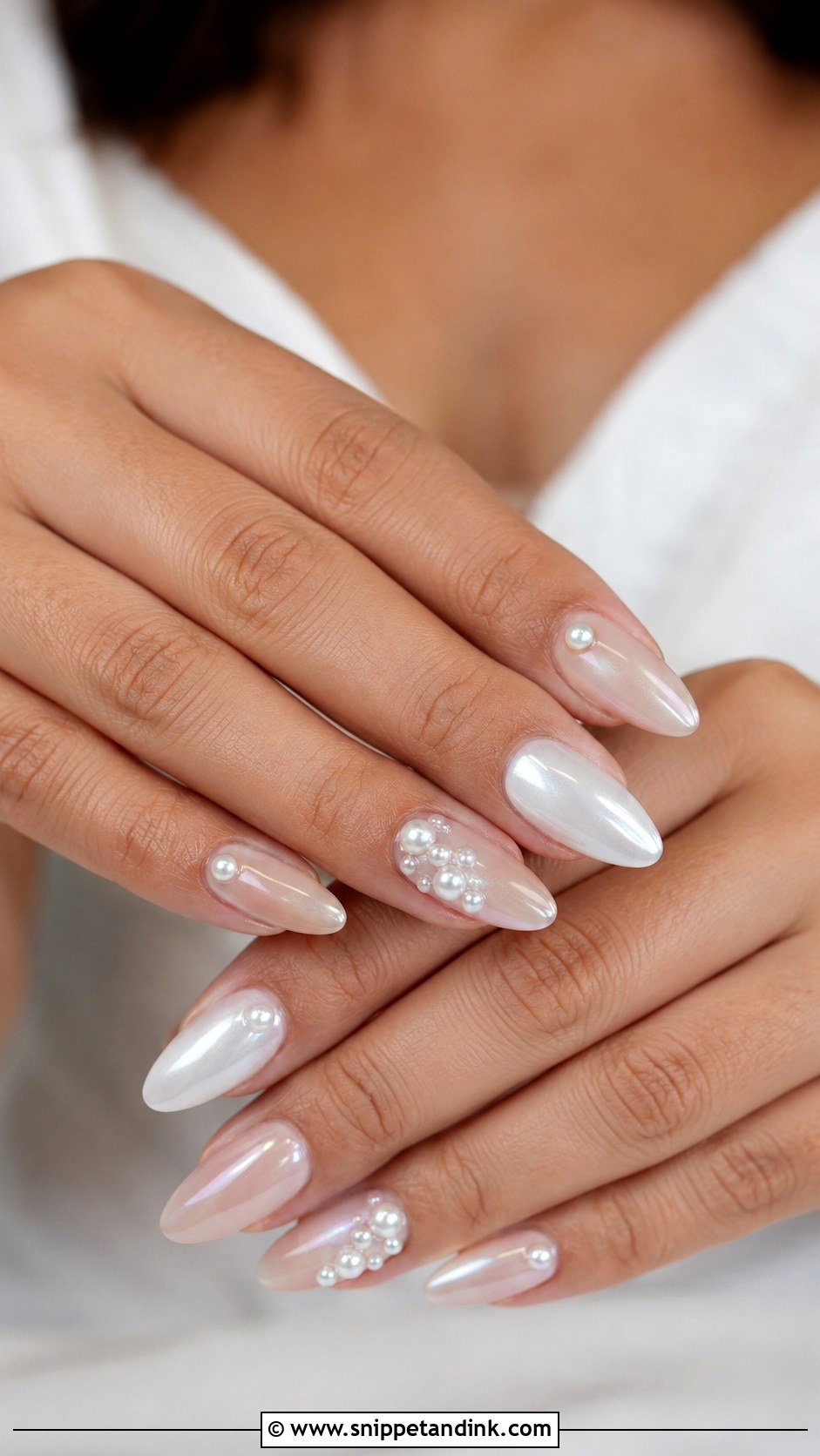 Pearl Accent Chrome Wedding Nails - Snippet and Ink - 20 Chrome Wedding Nails for Bride
