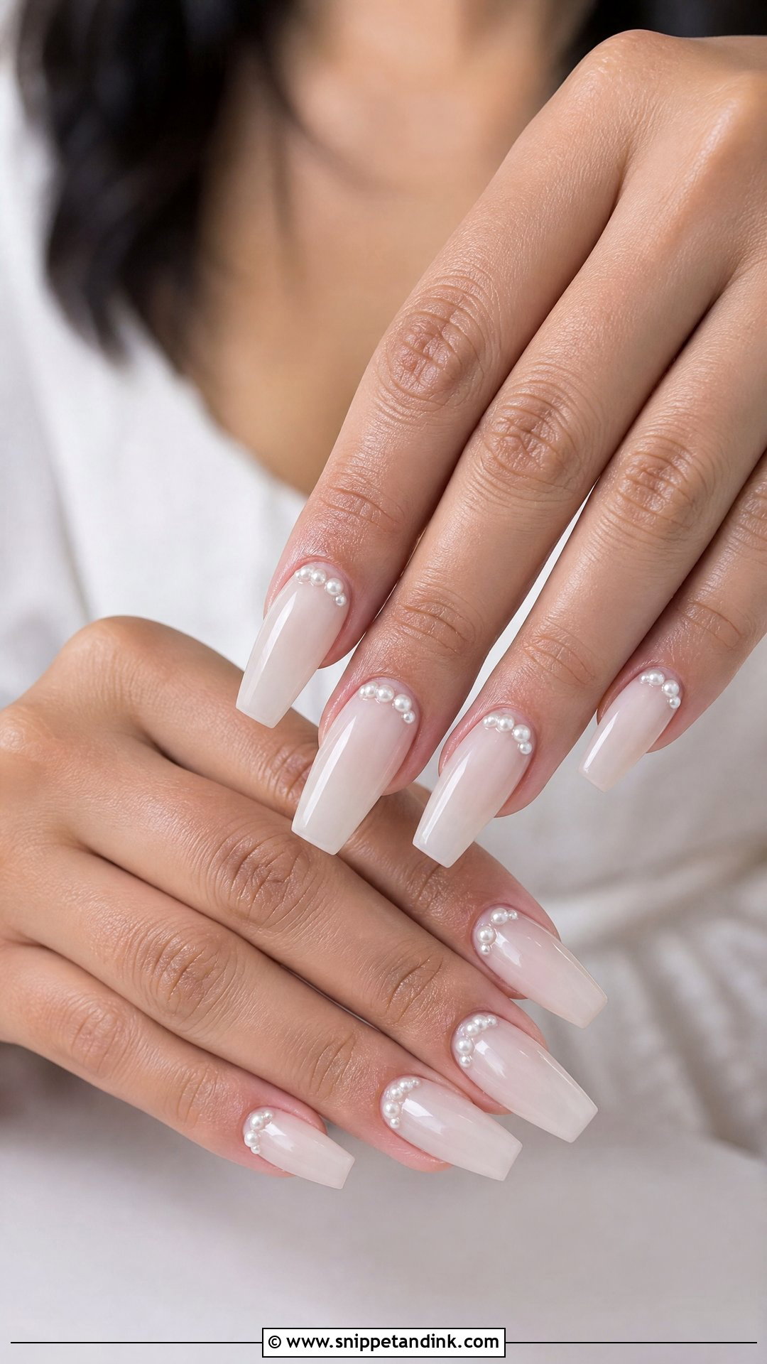 Pearl Accent Coffin Wedding Nails - Snippet and Ink - 25 Coffin Wedding Nails