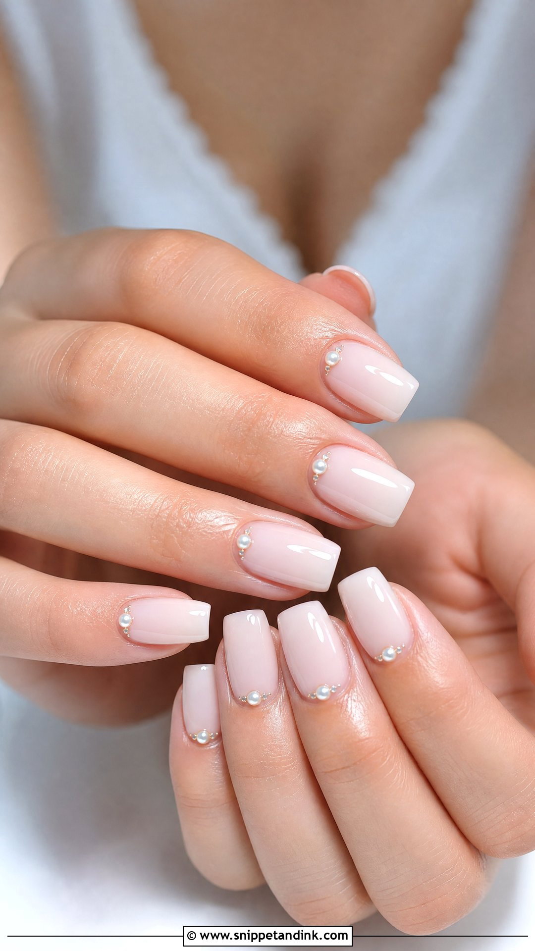 Pearl Accent Square Bridal Nails - Snippet and Ink - 25 Square Bridal Nails