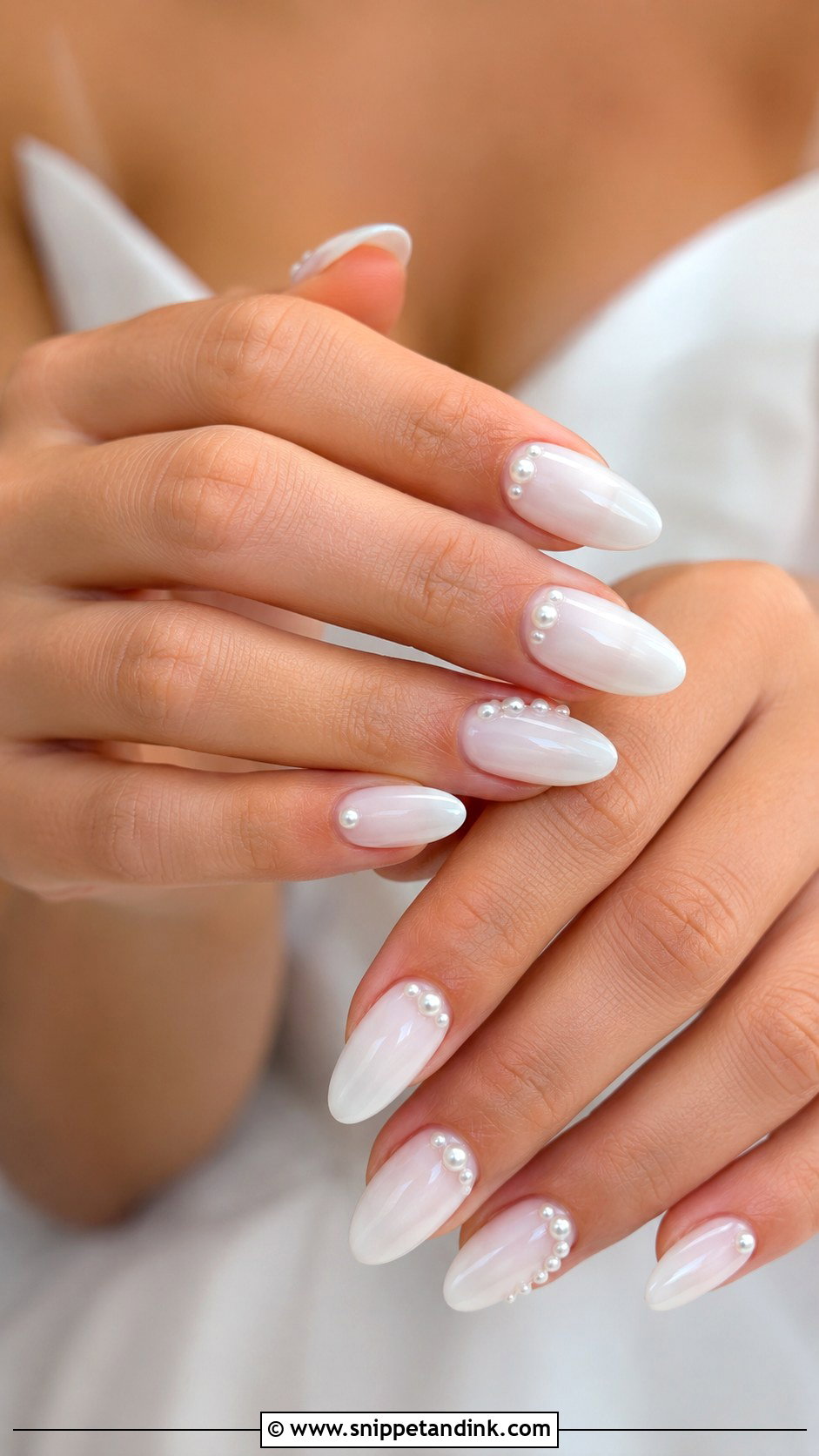 Pearl Accent Wedding Almond Nails - Snippet and Ink - 20 Almond Nails Designs Wedding