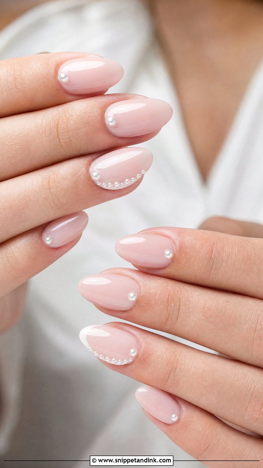 Pearl Accent Wedding Nails - Snippet and Ink - 20 Nail Inspo for Wedding Ideas