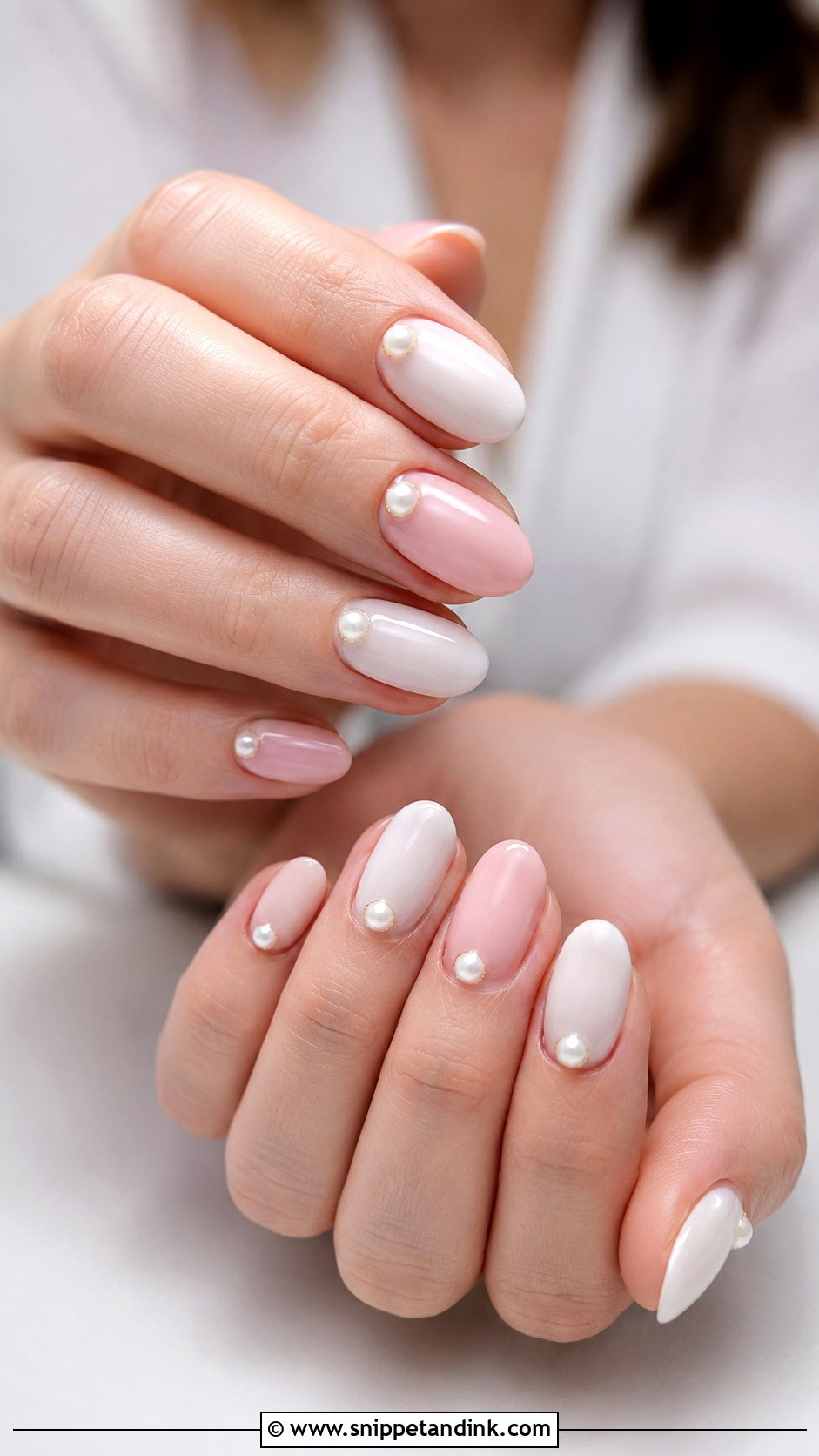 Pearl Accent Wedding Nails - Snippet and Ink - 20 Nails for Bride Wedding Day 2025