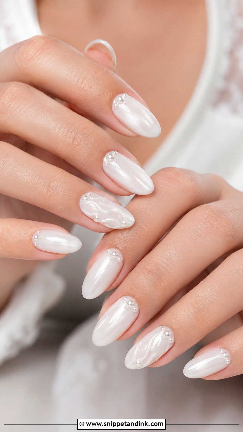 Pearl Accent Wedding Nails - Snippet and Ink - 20 Wedding Nail Inspo Ideas