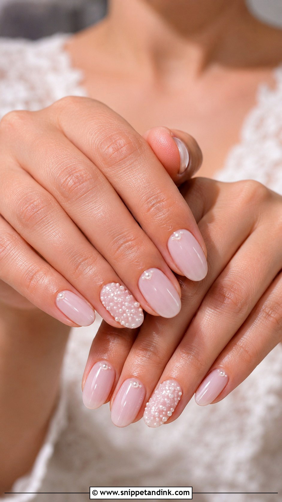 Pearl Accent Wedding Nails - Snippet and Ink - 20 Wedding Nails Design the Bride