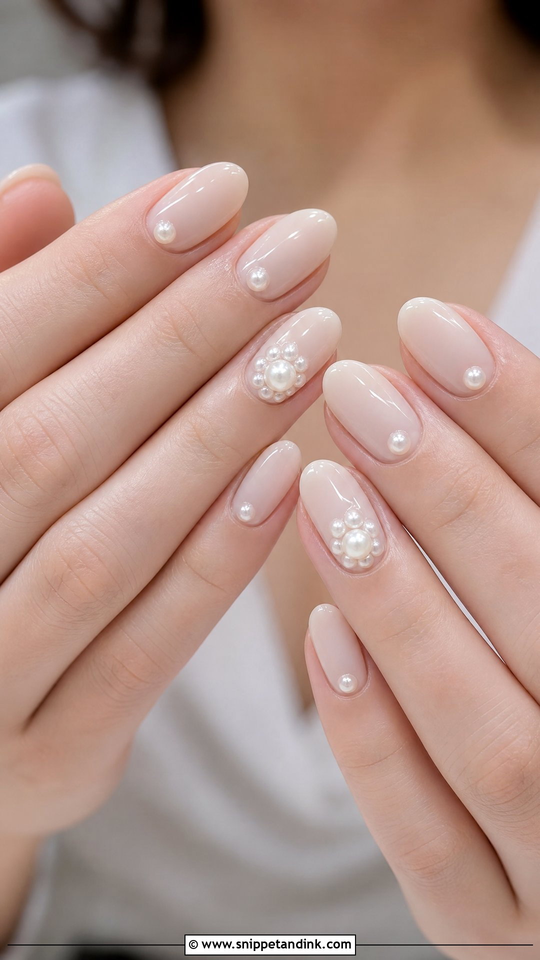 Pearl Accent Wedding Nails - Snippet and Ink - 35 Nail Art Wedding Ideas