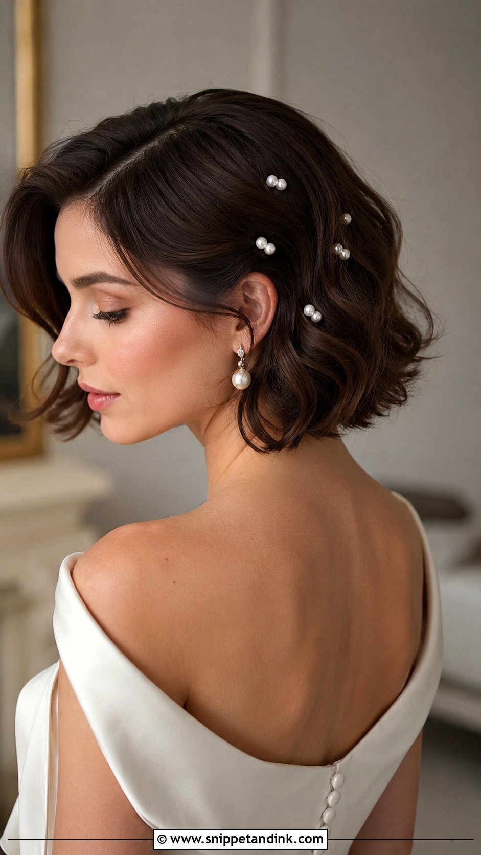 Pearl Accented Bob Wedding Hairstyle - Snippet and Ink - 20 Wedding Hairstyle Short Hair Ideas