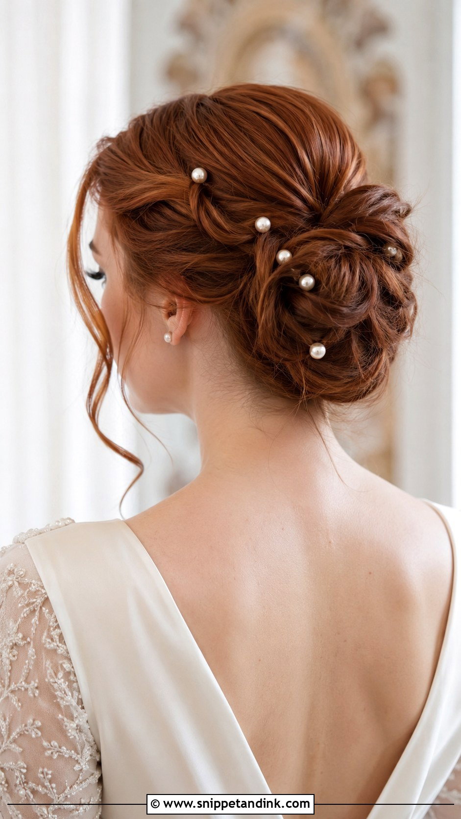 Pearl Accented Hairstyle for Red Hair - Snippet and Ink - 25 Red Hair Wedding Hairstyles