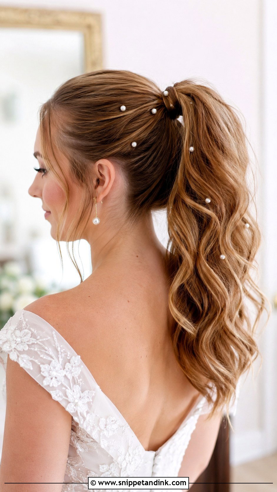 Pearl Accented High Ponytail for Weddings - Snippet and Ink - 25 High Ponytail Wedding Hairstyles