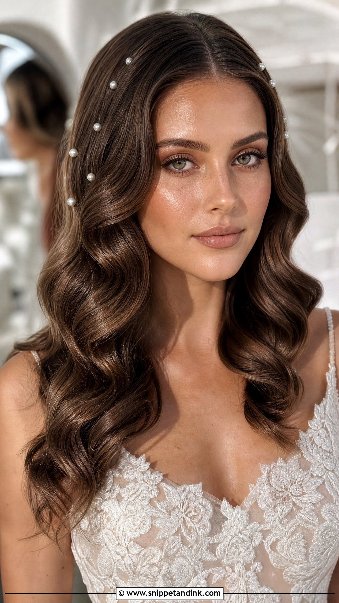 Pearl Accented Hollywood Waves Middle Part - Snippet and Ink - 20 Hollywood Waves Wedding Middle Part