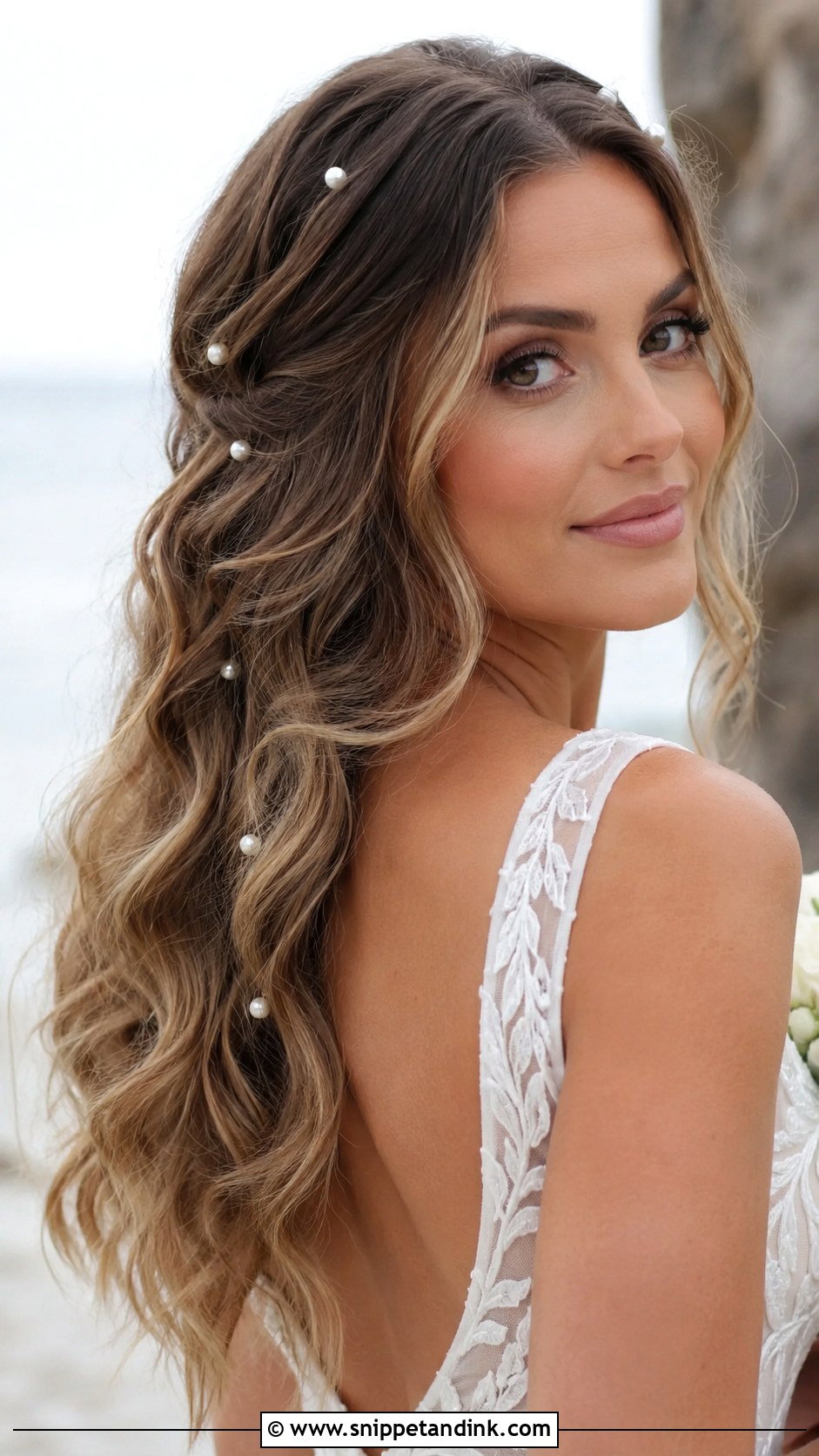 Pearl Accented Loose Waves - Snippet and Ink - 20 Pearl Bridal Hair Ideas