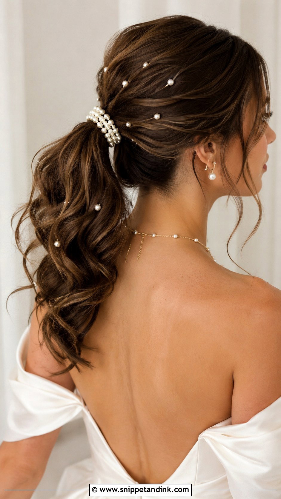Pearl Accented Ponytail Updo - Snippet and Ink - 20 Pony Updo Wedding Ideas