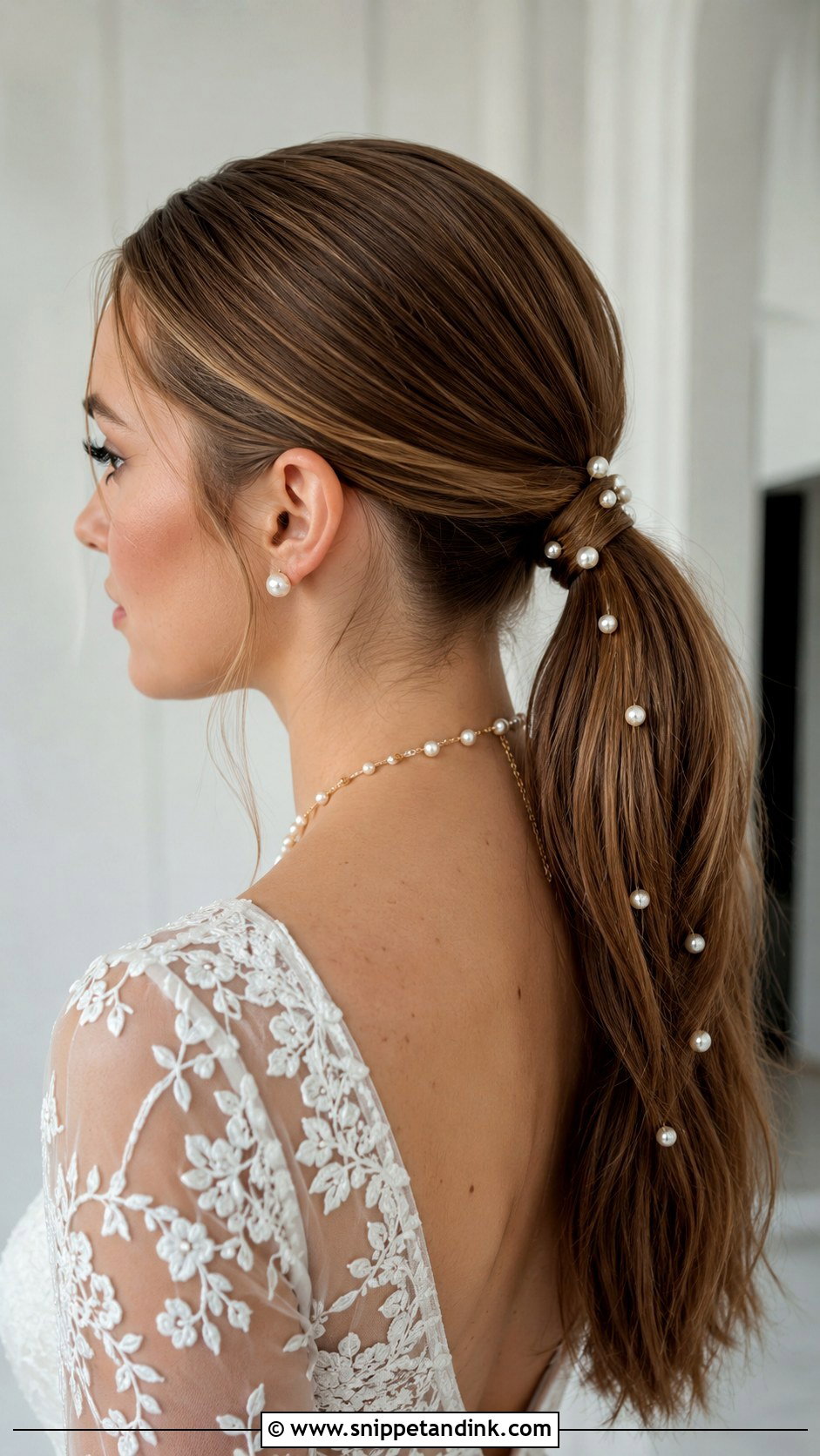 Pearl Accented Ponytail - Snippet and Ink - 25 Bride Ponytail Hairstyles