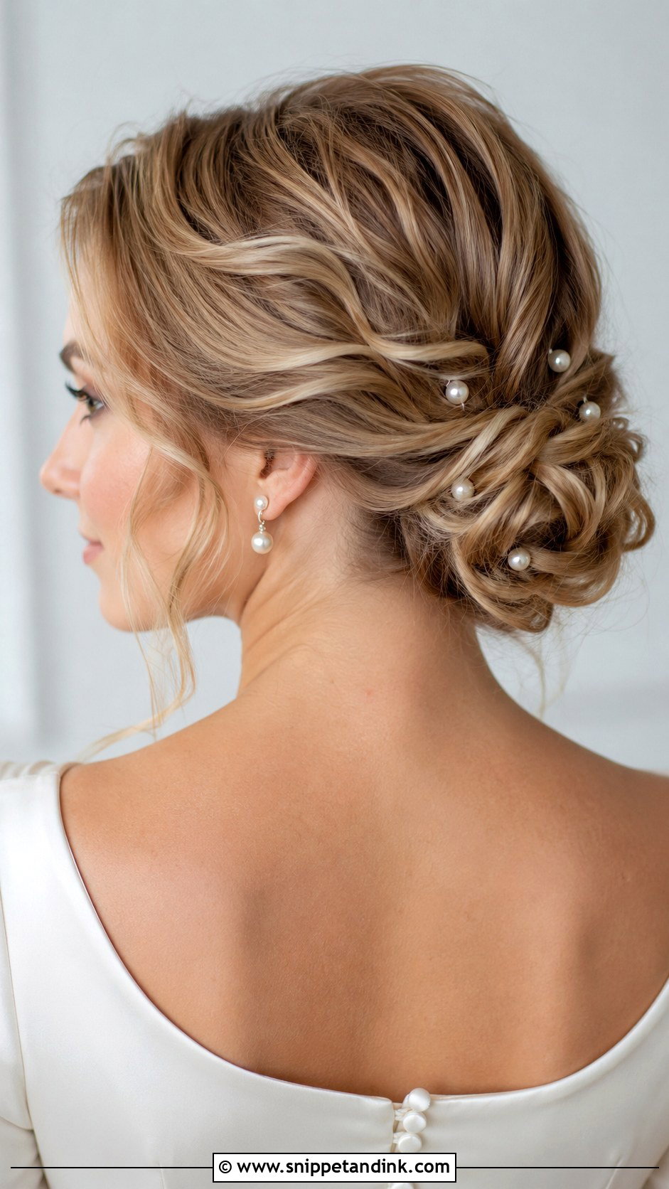 Pearl Accented Short Updo - Snippet and Ink - 20 Short Hair for Wedding Guest Ideas