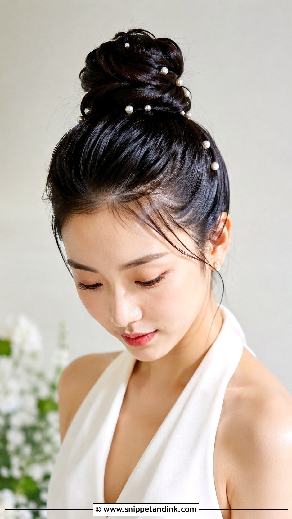 Pearl Accented Top Knot - Snippet and Ink - 20 Pearl Wedding Hair Ideas