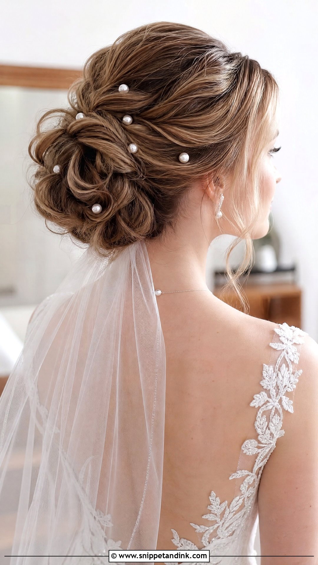 Pearl Accented Updo Wedding Hairstyle - Snippet and Ink - 20 Medium Wedding Hairstyle Ideas
