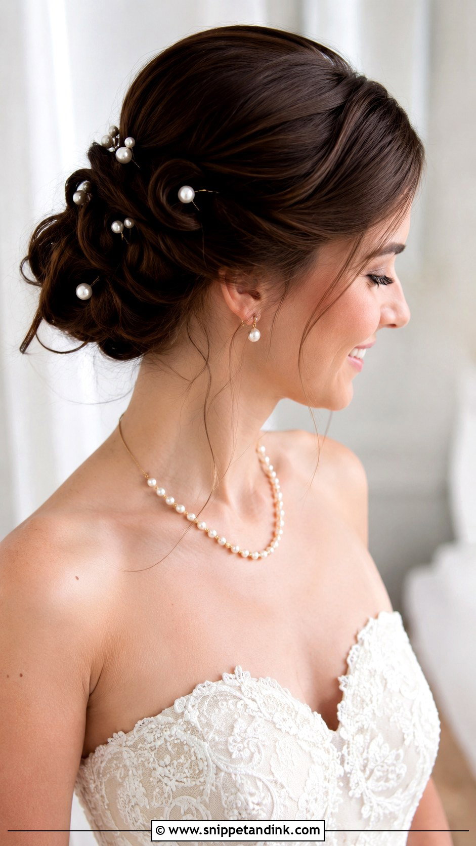 Pearl Accented Updo Wedding Hairstyle - Snippet and Ink - 20 Classy Elegant Updo Wedding Hairstyles