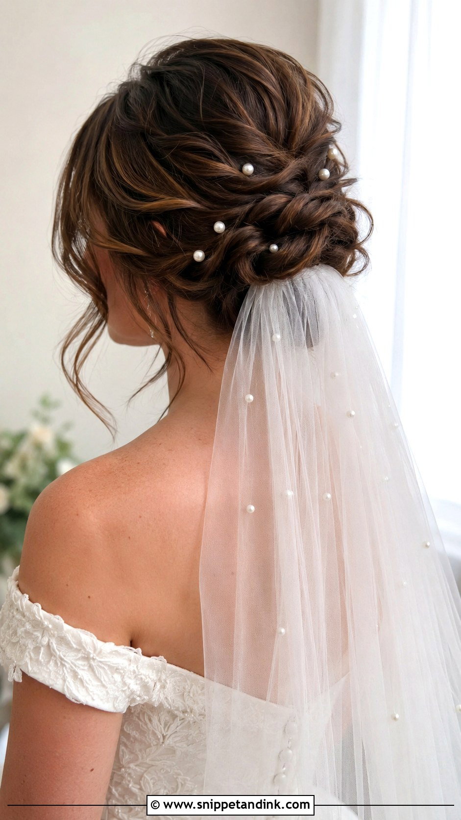 Pearl Accented Updo With Veil - Snippet and Ink - 20 Pearl Wedding Hair Ideas